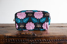 Load image into Gallery viewer, Black and Pink Floral Cotton Dopp Kit