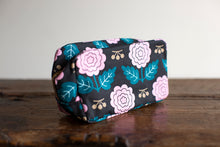 Load image into Gallery viewer, Black and Pink Floral Cotton Dopp Kit