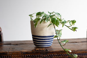 Natural and Navy Striped Planter
