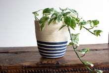 Load image into Gallery viewer, Natural and Navy Striped Planter
