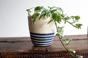 Natural and Navy Striped Planter